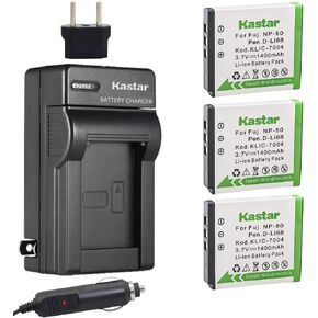 Kastar Battery (3-Pack) and Charger Kit for Fujifilm NP-50, Kodak KLIC-7004, Pentax D-Li68 and Fujifilm FinePix Cameras, Kodak EasyShare Cameras and Pentax Cameras (Detail Models in The Description) in Saudi Arabia