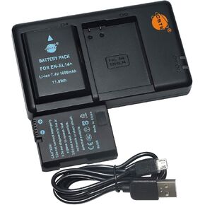 DSTE Replacement for 2X EN-EL14 Battery + Rapid Dual Charger with Micro USB Cable Compatible Nikon D5100 D5300 D5500 DF P7000 P7200 P7800 D3400 D5600 D3500 Digital Camera as EN-EL14A in Kuwait