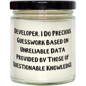 Developer. I Do Precious Guesswork Based on Unreliable Data. Scent Candle, Developer, Nice Gifts for Developer from Friends, Birthday Present, Gift Ideas for Birthday, What to get for Birthday, Best in Saudi Arabia