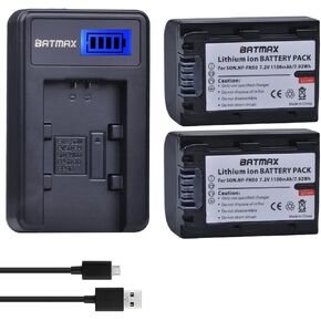Batmax 2Packs NP-FH50 Battery + LCD USB Charger for Sony NP-FH30,NP-FH40,NP-FH50 H Series Batteries;Sony Alpha DSLR A230, DSLR A290, DSLR A330, DSLR A380, DSLR A390, Cyber-Shot DSC-HX1 Handycams in Kuwait