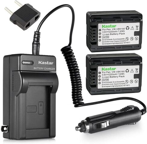 Kastar Battery 2X and Charger Replacement for Panasonic VW-VBK180 and HC-V10 HC-V100 HC-V700 HDC-HS60 HDC-SD40 HDC-SD60 HDC-SD80 SDR-T50K SDR-T55 SDR-T55K SDR-T70 SDR-T70K SDR-T71 SDR-T71K SDR-T76K in Saudi Arabia