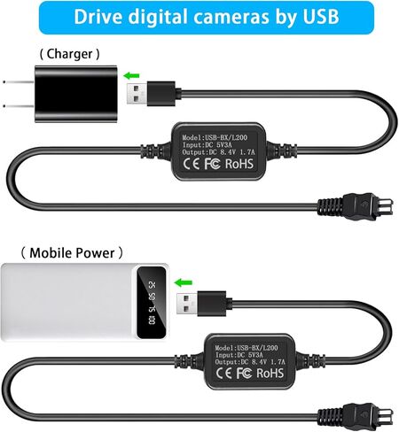 TKDY AC-L200 ACL200 USB Power Cord for Sony Handycam Camcorder Charger DCR-SX40 DCR-SX44 DCR-SR45 DCR-SR47 DCR-SX63 DCR-SX65 DCR-SX85 DCR-DVD105 DVD108 DVD610 DCR-SR62 DCR-SR68 Power Adapter. in Kuwait