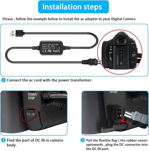 TKDY AC-L200 ACL200 USB Power Cord for Sony Handycam Camcorder Charger DCR-SX40 DCR-SX44 DCR-SR45 DCR-SR47 DCR-SX63 DCR-SX65 DCR-SX85 DCR-DVD105 DVD108 DVD610 DCR-SR62 DCR-SR68 Power Adapter. in Kuwait