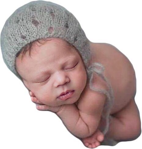 Zeroest Newborn Baby Photography Props Crochet Knit Bonnet | Newboron Photoshoot Outfits, Infant Handmade Mohair Hat for Baby Boys & Girls in Saudi Arabia