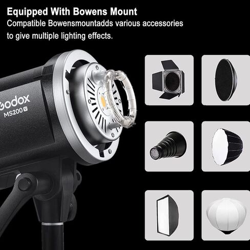 Godox MS200-V MS200V 200W Compact Studio Strobe Flash Light,GN53 0.1-1.8S Recycle Time,2.4G X System,Bowens Mount with 10W LED Modeling Lamp for Wedding,Portrait,Fashion,Product,Studio Photography Etc in Saudi Arabia