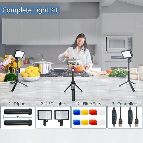 مصباح فيديو Fugetek RGB LED مع حامل ثلاثي مرن لسطح المكتب، 77 خرزة RGB، وحدة تحكم سلكية، يعمل بمنفذ USB، محمول، 3200k-6500k، بث، TIK Tok، تصوير فوتوغرافي in Kuwait