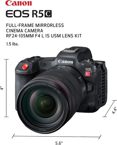 Canon EOS R5 C RF24-105mm F4 L is USM Lens Kit 8K/60P FF Sensor Pro Cinema/Photo Camera, RF Mount, Internal RAW, 8K HDMI RAW Out, 4K/2K Oversampling, Compact, Lightweight Design, Dual Pixel CMOS AF | 4K 2K Oversampling, Lightweight Design, Dual Pixel CMOS in Saudi Arabia
