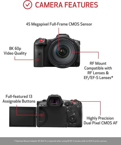 Canon EOS R5 C RF24-105mm F4 L is USM Lens Kit 8K/60P FF Sensor Pro Cinema/Photo Camera, RF Mount, Internal RAW, 8K HDMI RAW Out, 4K/2K Oversampling, Compact, Lightweight Design, Dual Pixel CMOS AF | 4K 2K Oversampling, Lightweight Design, Dual Pixel CMOS in Saudi Arabia