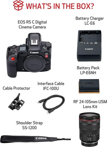 Canon EOS R5 C RF24-105mm F4 L is USM Lens Kit 8K/60P FF Sensor Pro Cinema/Photo Camera, RF Mount, Internal RAW, 8K HDMI RAW Out, 4K/2K Oversampling, Compact, Lightweight Design, Dual Pixel CMOS AF | 4K 2K Oversampling, Lightweight Design, Dual Pixel CMOS in Saudi Arabia