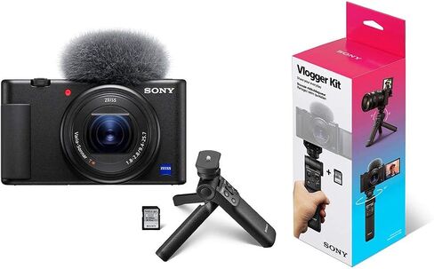Sony Sony ZV-1 Compact 4K HD Camera - with Sony ACCVC1 Vlogger Accessory Kit with Wireless Bluetooth Grip/Tripod (GP-VPT2 BT) and 64GB UHS-II SD Card (SF-E64/T1) in Saudi Arabia