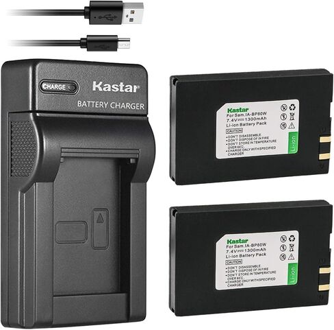 Kastar Battery (X2) & Slim USB Charger for Samsung IA-BP80W IA-BP80WA Samsung VP-D381 Samsung VP-DX100 VP-DX100i VP-DX105i Samsung SC-D381 SC-D382 SC-D383 SC-D385 Samsung SC-DX103 Samsung SC-DX205 in Saudi Arabia