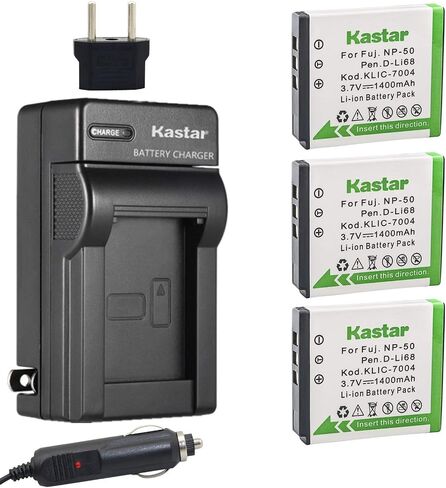 Kastar Battery (3-Pack) and Charger Kit for Fujifilm NP-50, Kodak KLIC-7004, Pentax D-Li68 and Fujifilm FinePix Cameras, Kodak EasyShare Cameras and Pentax Cameras (Detail Models in The Description) in Saudi Arabia
