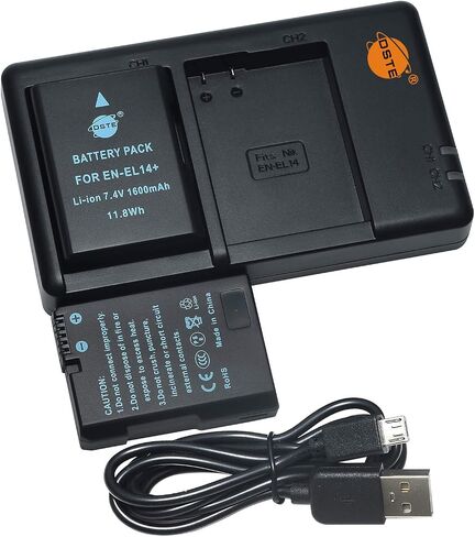 DSTE Replacement for 2X EN-EL14 Battery + Rapid Dual Charger with Micro USB Cable Compatible Nikon D5100 D5300 D5500 DF P7000 P7200 P7800 D3400 D5600 D3500 Digital Camera as EN-EL14A in Saudi Arabia
