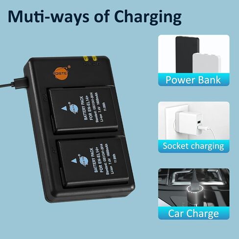 DSTE Replacement for 2X EN-EL14 Battery + Rapid Dual Charger with Micro USB Cable Compatible Nikon D5100 D5300 D5500 DF P7000 P7200 P7800 D3400 D5600 D3500 Digital Camera as EN-EL14A in Saudi Arabia