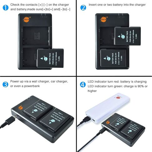 DSTE Replacement for 2X EN-EL14 Battery + Rapid Dual Charger with Micro USB Cable Compatible Nikon D5100 D5300 D5500 DF P7000 P7200 P7800 D3400 D5600 D3500 Digital Camera as EN-EL14A in Saudi Arabia