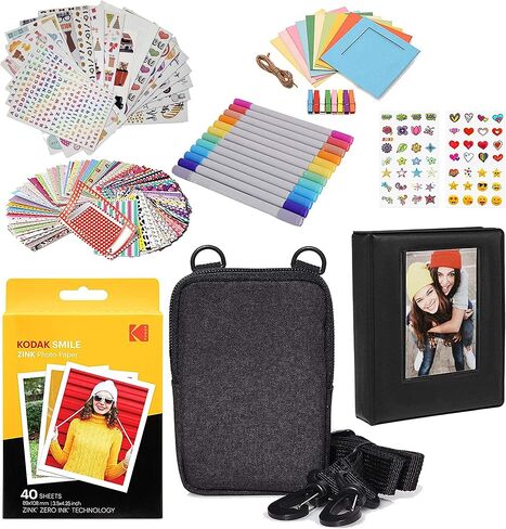 Kodak 3x4 Premium Zink Photo Paper (40 Pack) Accessory Kit with Photo Album, Case, Stickers, Markers in Saudi Arabia