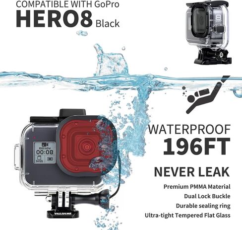 حافظة YALLSAME مقاومة للماء لكاميرا GoPro Hero 8 باللون الأسود بطول 196 قدمًا / 60 مترًا تحت الماء ملحق غوص واقي لـ GoPro 8 أسود مثالي للغوص والغطس وتسجيل الصور الفوتوغرافية in Saudi Arabia