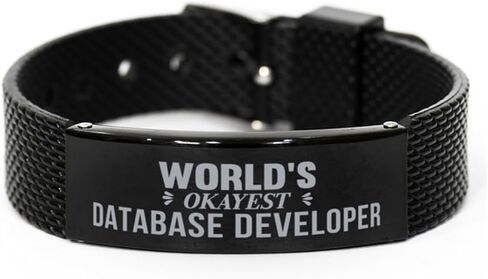 World's Okayest Database Developer Shark Mesh Bracelet Gifts For Database Developer Christmas Holiday Present Gifts for Database Developer Biirthday Gifts, Engraved Bracelet Custom for Database in Saudi Arabia