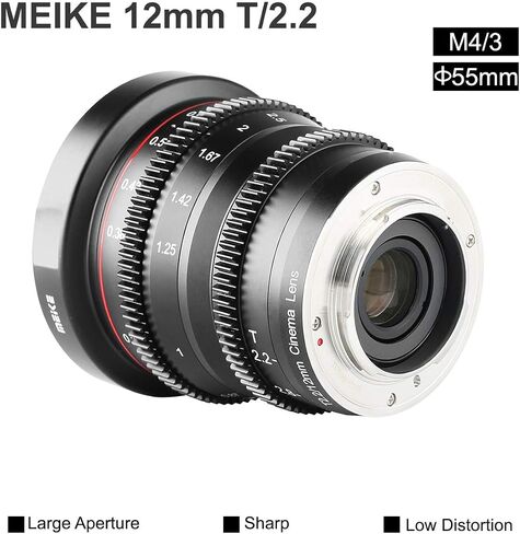 Meike 12mm T2.2 Manual Focus Wide Angle Fixed Cinema Lens for M43 Micro Four Thirds MFT Mount Cameras BMPCC 4K ZCAM E2 in Saudi Arabia
