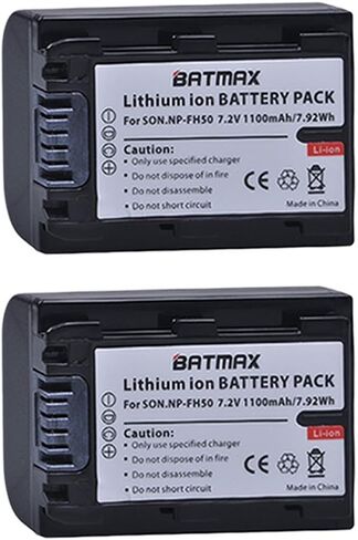 Batmax 2Packs NP-FH50 Battery + LCD USB Charger for Sony NP-FH30,NP-FH40,NP-FH50 H Series Batteries;Sony Alpha DSLR A230, DSLR A290, DSLR A330, DSLR A380, DSLR A390, Cyber-Shot DSC-HX1 Handycams in Kuwait