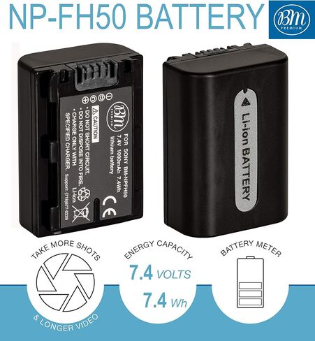 BM Premium NPFH50 Replacement for Sony NP-FH30 NP-FH40 NP-FH50 NP-FH70 NP-FH100 and Sony Cyber-Shot DSC-HX1 HX100V DSC-HX200 HX200V, Sony Alpha DSLR-A230 DSLR-A290 DSLR-A330 DSLR-A380 DSLR-A390 in Saudi Arabia