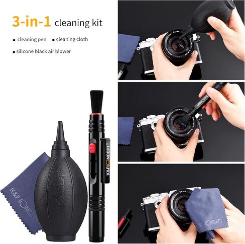 K&F Concept 3-in-1 Cleaning Kit for DSLR & Mirrorless Cameras Including 1 x Lens Cleaning Pen with Retractable Soft Brush/ 1 x Silicone Tip Air Blower/ 1 x Microfiber Cleaning Cloth in Kuwait