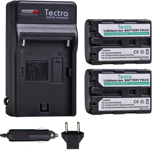 Tectra 2 Pack NP-FM50 Battery and Charger Kit for Sony NP-FM30 NP-FM51 NP-QM50 NP-QM51 NP-FM55H and HDR-HC1 TRV280 TRV350 TRV250 TRV19 TRV22 DVD101 DVD201 Camcorder in Saudi Arabia