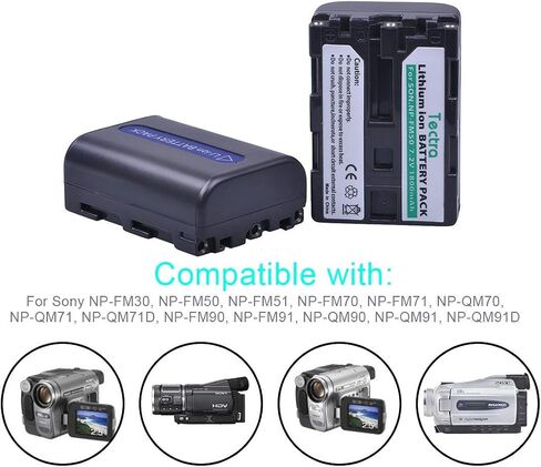 Tectra 2 Pack NP-FM50 Battery and Charger Kit for Sony NP-FM30 NP-FM51 NP-QM50 NP-QM51 NP-FM55H and HDR-HC1 TRV280 TRV350 TRV250 TRV19 TRV22 DVD101 DVD201 Camcorder in Saudi Arabia