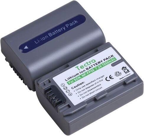 Tectra 2Pcs NP-FP50 NP FP50 Battery + Wall Charger for Sony NP-FP30,NP-FP50,NP-FP60,NP-FP70,NP-FP90,NP-FP51,NP-FP71,NP-FP91 Series Ony DCR-HC30 40 43E 65 85 94E 96 Handycam Camcorders in Saudi Arabia