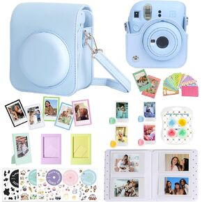 تتضمن ملحقات CAIYOULE لحزمة الكاميرا الفورية Fujifilm Instax Mini 12 حافظة Instax 12 من جلد البولي يوريثان + ألبوم صور صغير وإطارات + ملصقات DIY + فلتر ألوان - فضي لامع in Kuwait