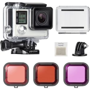 SOONSUN Waterproof Housing Case with Dive Filters for GoPro Hero 3, Hero3+, Hero 4 Silver Black Cameras, 40m Underwater Dive Housing Case with Filters, Spare Backdoor, Bracket Buckle Accessories in Saudi Arabia