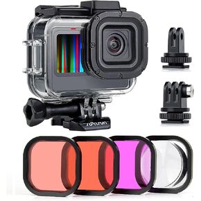 SOONSUN Waterproof Case for GoPro Hero 11 / 10 / 9 Black with 4-Pack Diving Filter - 60M Underwater Protective Housing Case for GoPro HERO11 10 9 Black with Red, Light Red, Magenta, 5X Macro Filters