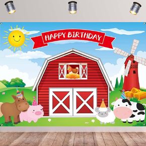Farm Animals Theme Party Decorations,Children's Birthday Party Background Fabric,Farm Animal Background Photo Banner,7 x 5 FT