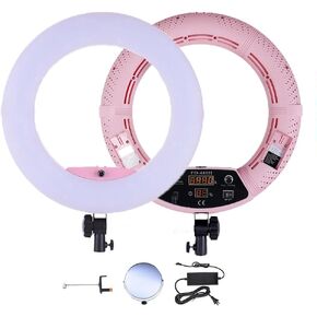 18 inch LED Ring Light FD-480II Dimmable Super Bright 96W Lighting with Smartphone Holder, Mirror for Makeup, YouTube Vine Videos, Filming, Selfies, Portrait, Photos Shooting Photography White in Kuwait