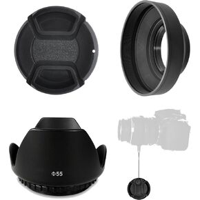 STOP Glare & Flare with the Professional Photo-Enthusiast Hood Set, Includes: 55mm Tulip Hood - Rubber Hood - Lens Cap - Lens Cap Keeper. Be the Pro Photographer and Control Your Camera or Camcorder! in Kuwait