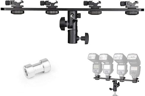 EXMAX E4 Camera Flash Speedlite Mount Four Hot Shoes Flash Light Stand Bracket with Umbrella Holder Swivel Mount Compatible with Camera and Other DSLR Flashes Speedlite Studio LED Light in Saudi Arabia
