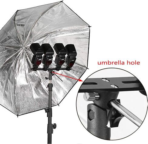 EXMAX E4 Camera Flash Speedlite Mount Four Hot Shoes Flash Light Stand Bracket with Umbrella Holder Swivel Mount Compatible with Camera and Other DSLR Flashes Speedlite Studio LED Light in Saudi Arabia