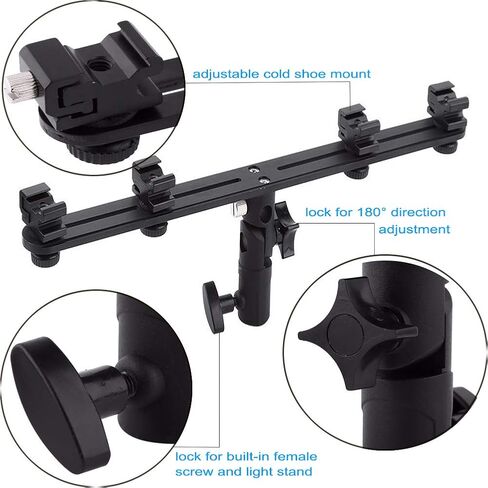 EXMAX E4 Camera Flash Speedlite Mount Four Hot Shoes Flash Light Stand Bracket with Umbrella Holder Swivel Mount Compatible with Camera and Other DSLR Flashes Speedlite Studio LED Light in Saudi Arabia