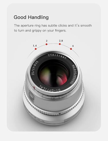 عدسة التركيز اليدوي TTArtisan 35 مم F1. 4 APS-C متوافقة مع L Mount Camera Leica T وTL وTL2 وCL وسيجما FP (فضي) in Kuwait