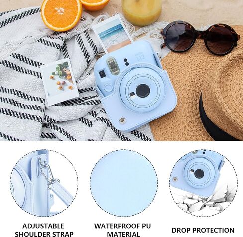 تتضمن ملحقات CAIYOULE لحزمة الكاميرا الفورية Fujifilm Instax Mini 12 حافظة Instax 12 من جلد البولي يوريثان + ألبوم صور صغير وإطارات + ملصقات DIY + فلتر ألوان - فضي لامع in Saudi Arabia