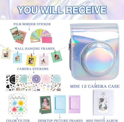 Kit for Fujifilm Instax Mini 12/11 Instant Camera, Shiny Silver | Mini 12 Accessories Incldes Mini 12/11 Case, Color Filters, Photo Album & Frames, Wall Hanging Frame, DIY Sticker, No Camerac in Saudi Arabia