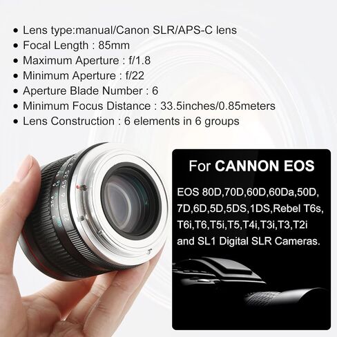 JINTU 85mm F1.8 عدسات كاميرا بورتريه يدوية لكاميرات Canon EOS Rebel XT XTi XS XSi T1i 5D 6D 7D T2i T3 T3i T4i T5 T5i T6i T7i T8i 4000D 2000D 1300D 800D 850D 50D 90D EF SLR in Kuwait