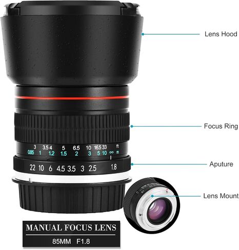 JINTU 85mm F1.8 عدسات كاميرا بورتريه يدوية لكاميرات Canon EOS Rebel XT XTi XS XSi T1i 5D 6D 7D T2i T3 T3i T4i T5 T5i T6i T7i T8i 4000D 2000D 1300D 800D 850D 50D 90D EF SLR in Kuwait