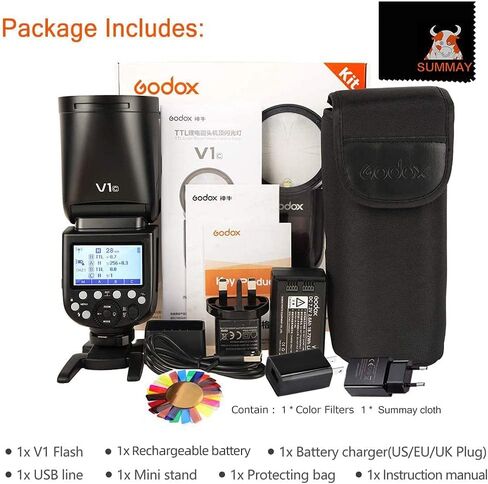 GODOX V1-C TTL Round Head Camera Flash 2W LED Modeling Light, 1/8000s High-Speed Sync, 480 Full Power Flash, 5600±200K Color Temperature, Quick Release Lock, Suitable for Canon EOS Series Cameras in Saudi Arabia