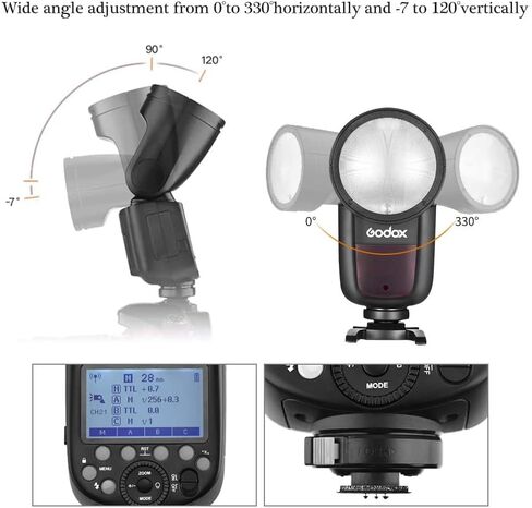 GODOX V1-C TTL Round Head Camera Flash 2W LED Modeling Light, 1/8000s High-Speed Sync, 480 Full Power Flash, 5600±200K Color Temperature, Quick Release Lock, Suitable for Canon EOS Series Cameras in Saudi Arabia