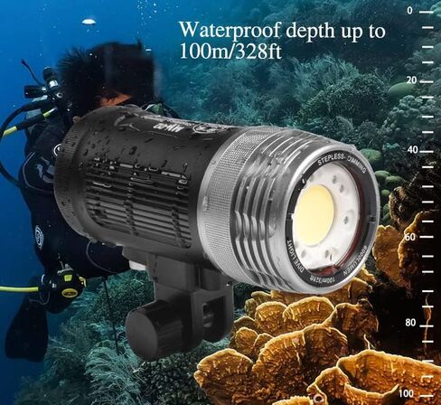 Searogs MK-02 مصباح يدوي احترافي للغوص تحت الماء ضوء ستروب للغوص 6000LM 100m مقاوم للماء LED للتصوير الفوتوغرافي (أسود، MK-02) in Saudi Arabia