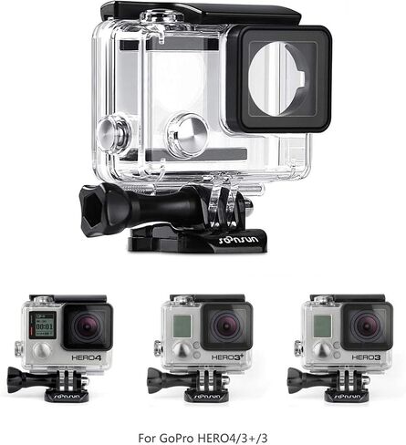 SOONSUN Waterproof Housing Case with Dive Filters for GoPro Hero 3, Hero3+, Hero 4 Silver Black Cameras, 40m Underwater Dive Housing Case with Filters, Spare Backdoor, Bracket Buckle Accessories in Saudi Arabia