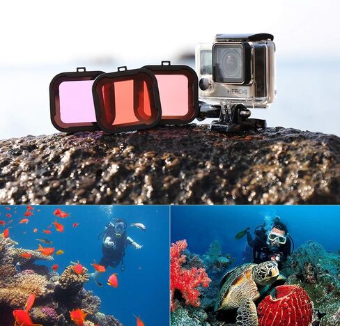 SOONSUN Waterproof Housing Case with Dive Filters for GoPro Hero 3, Hero3+, Hero 4 Silver Black Cameras, 40m Underwater Dive Housing Case with Filters, Spare Backdoor, Bracket Buckle Accessories in Saudi Arabia