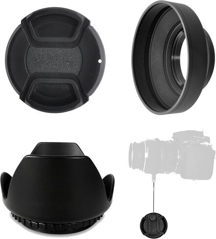 STOP Glare & Flare with the Professional Photo-Enthusiast Hood Set, Includes: 49mm Tulip Hood - Rubber Hood - Lens Cap - Lens Cap Keeper. Be the Pro Photographer and Control Your Camera or Camcorder! in Kuwait