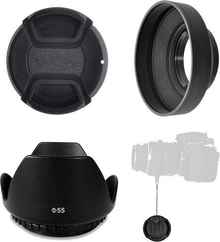 STOP Glare & Flare with the Professional Photo-Enthusiast Hood Set, Includes: 55mm Tulip Hood - Rubber Hood - Lens Cap - Lens Cap Keeper. Be the Pro Photographer and Control Your Camera or Camcorder! in Kuwait